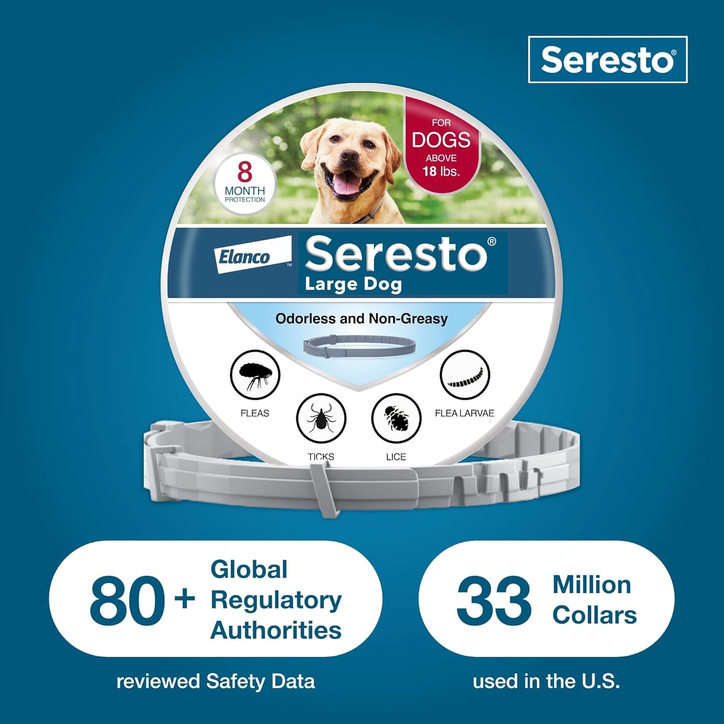 Seresto Flea & Tick Collar for Dogs Over 18 lbs - Vet-Recommended 8-Month Treatment & Prevention