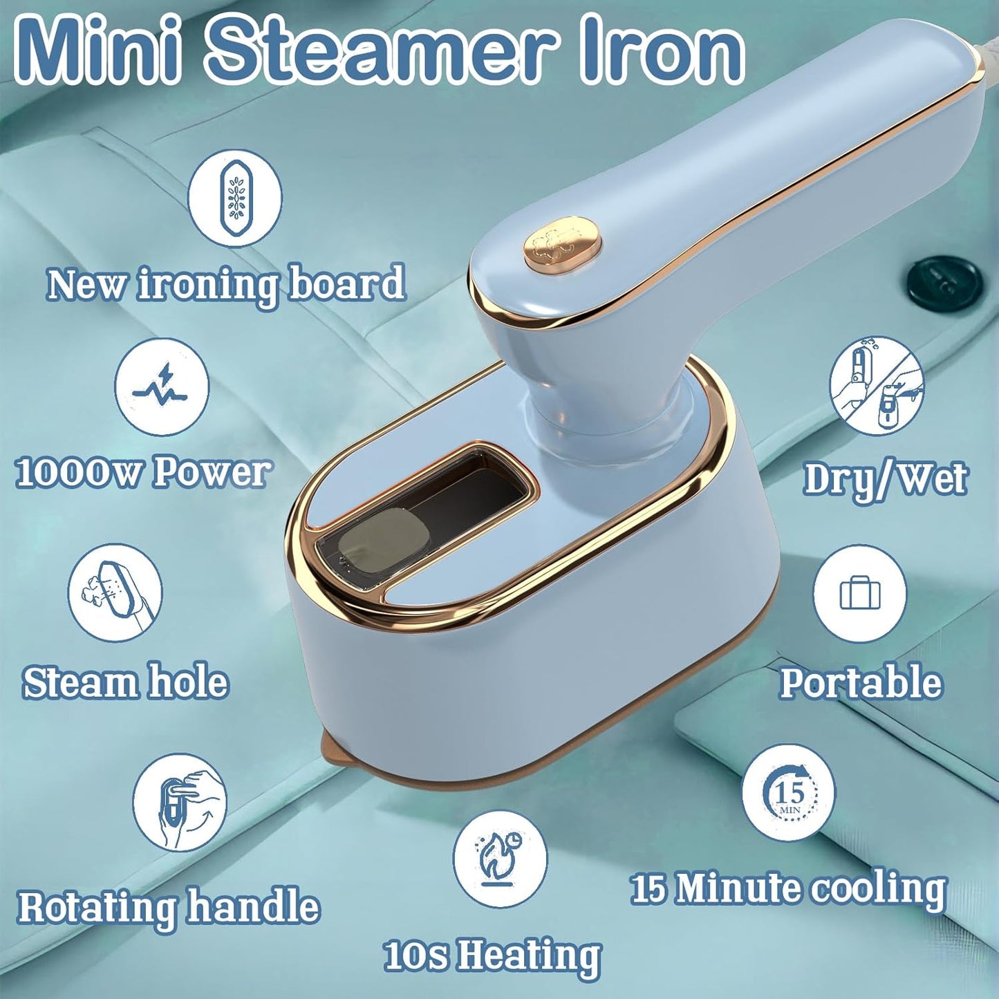 Skiennix Travel Steamer | Mini Portable Iron for Clothes - Ideal for College Dorms & Home Essentials (Sky Blue)