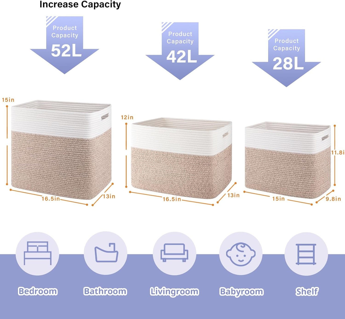 OIAHOMY Storage Baskets - Large Collapsible Storage Bins for Living Room | 16.5 x 13 x 15 Inches - Pack of 2 - Brown