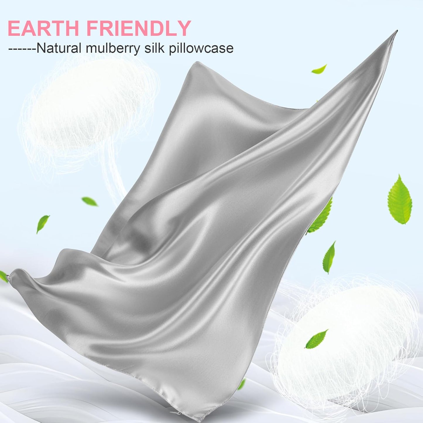 Skiennix Mulberry Silk Pillowcases - King Size Set of 2 | Hidden Zipper, Breathable & Cooling, Light Grey