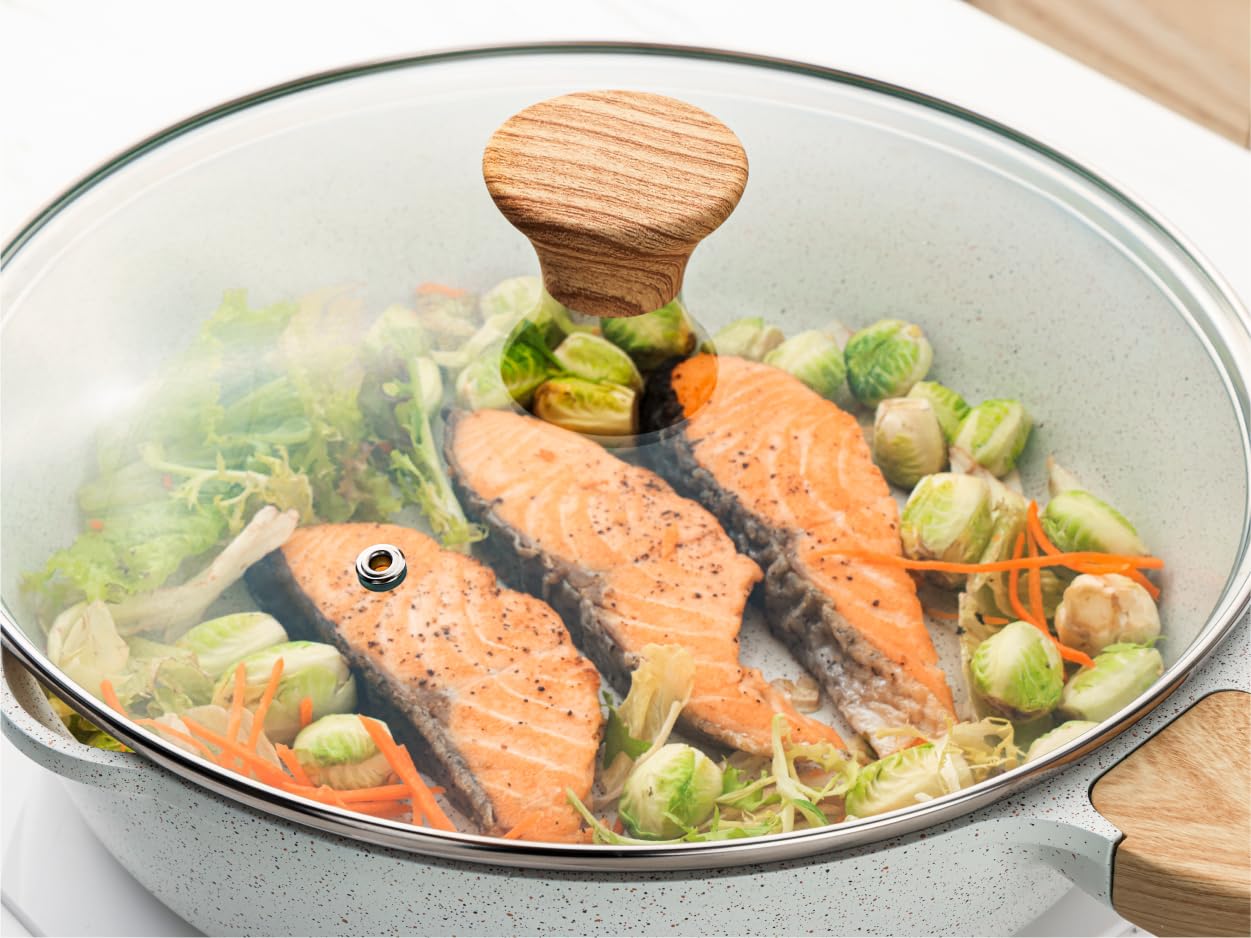 SENSARTE Nonstick Ceramic Saute Pan 12-Inch, 5QT Non-toxic Deep Frying Pan Skillet with Lid, Healthy No Teflon Cookware, Stay Cool Handle, Induction Compatible, PFAS Free