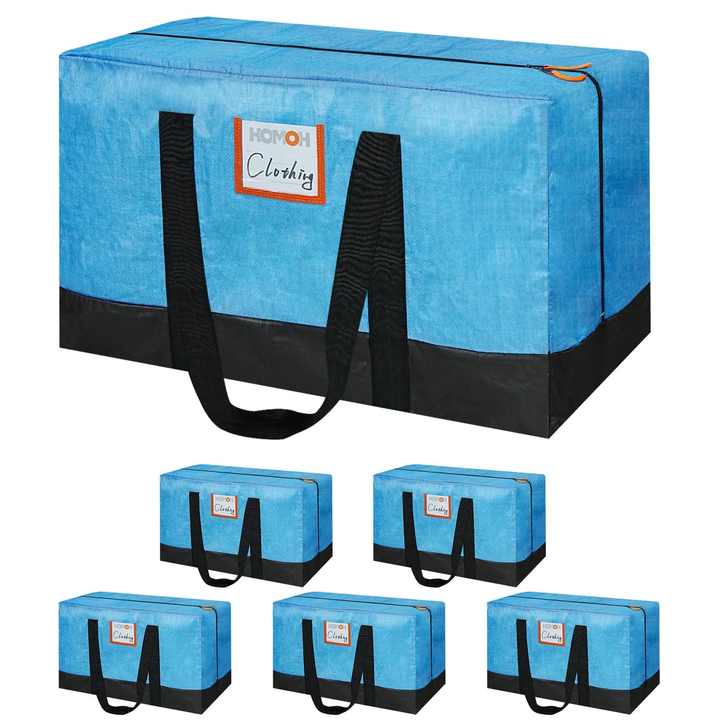 6 Pack Large Moving Bags, 115lb Capacity Heavy Duty Packing Bags with Internal Compression Straps, Storage Bag with Zippers and Strong Handles, Alternative to Moving Boxes -103L,Clear and Black