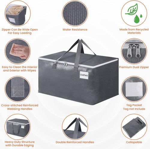 BlissTotes Large Moving Bags - Heavy Duty Storage Totes with Zippers & Handles | 93L, 6 Pack for Space Saving