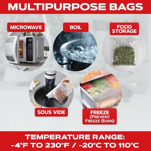 FORJARS Vacuum Sealer Bags Rolls - Airtight Food Storage & Sous Vide Cooking | 7.5 Mil Thickness (8IN x 50FT)