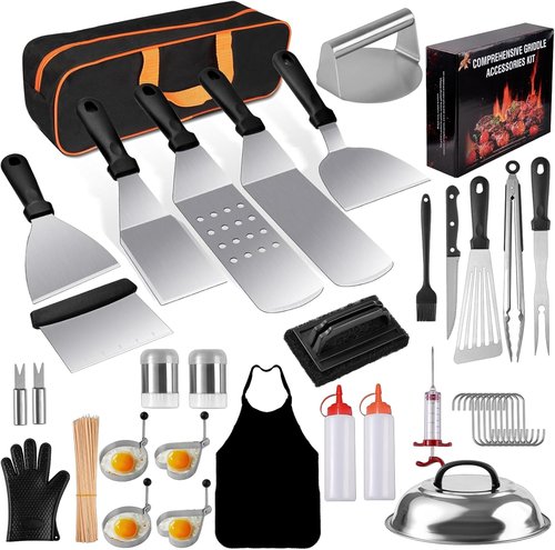 Blackstone 139PCS Griddle Accessories Set - Premium Flat Top Grill Tools with Metal Spatula & Basting Cover