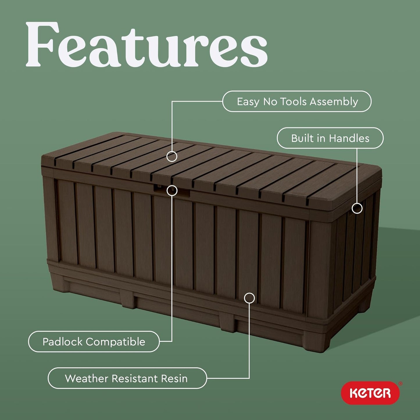 Keter Kentwood 92 Gallon Resin Deck Box - Outdoor Storage for Patio Furniture, Cushions & Tools | Brown