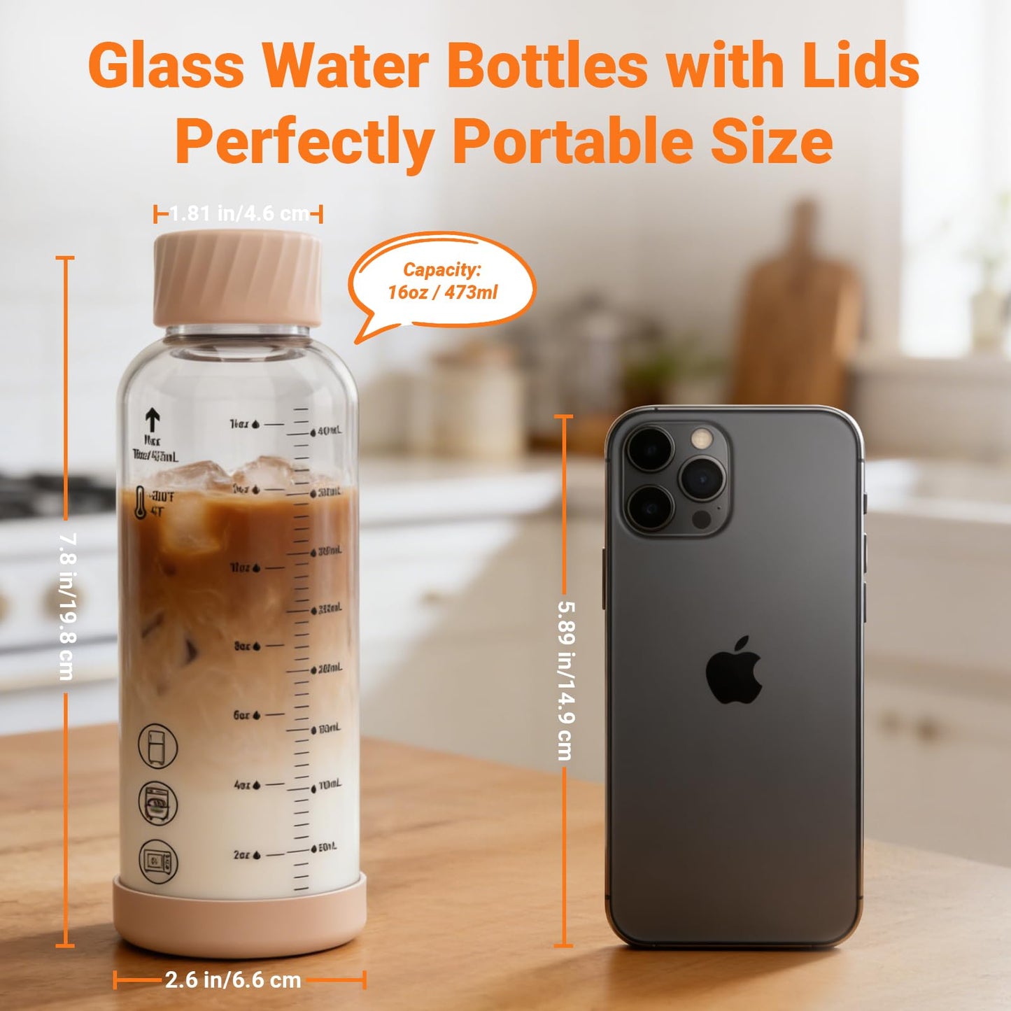 Luxfuel Glass Juice Bottles with Lids 16oz, 4 Pack – Borosilicate Glass Bottles for Juicing, Smoothies, Water & Beverage Storage, Stainless Steel Lids, Reusable, Leakproof, Heat-Resistant, BPA-Free