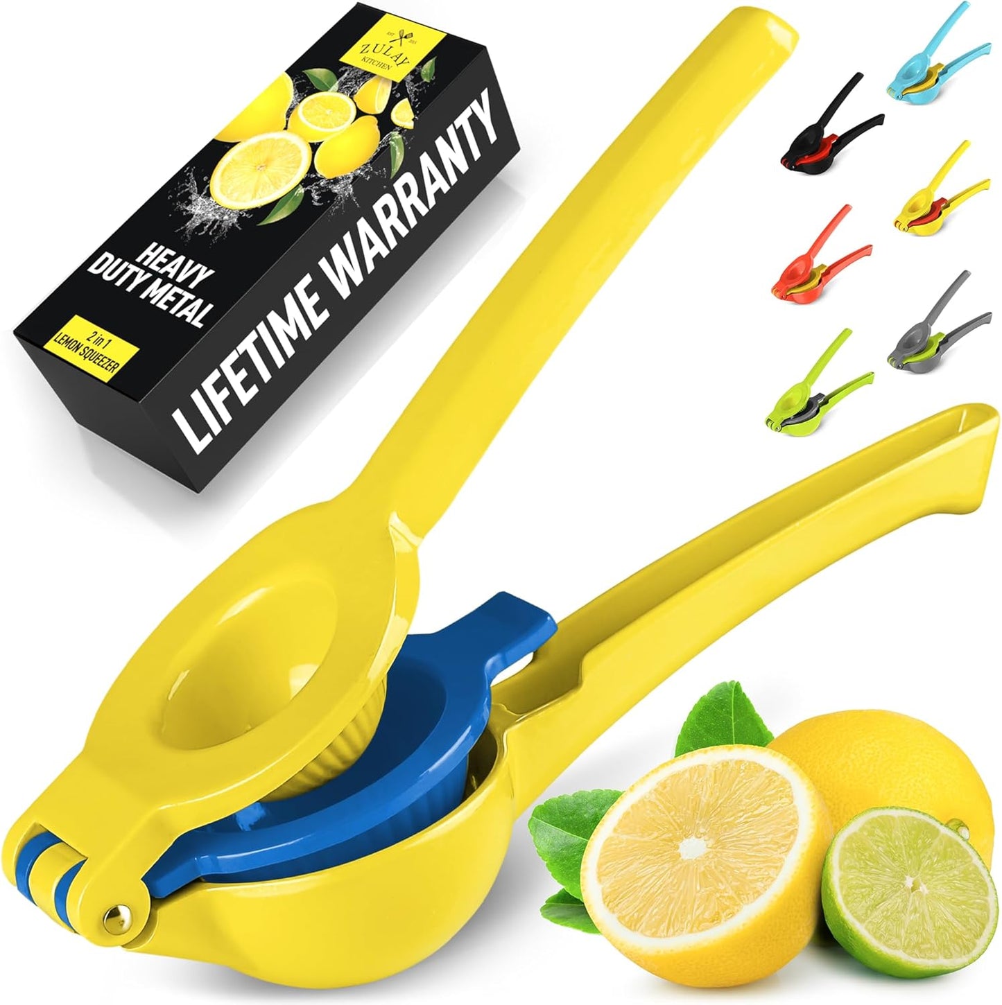 Zulay 2-In-1 Lemon Squeezer - Sturdy Manual Juicer for Maximum Juice Extraction | Easy to Clean - Gold/Blue