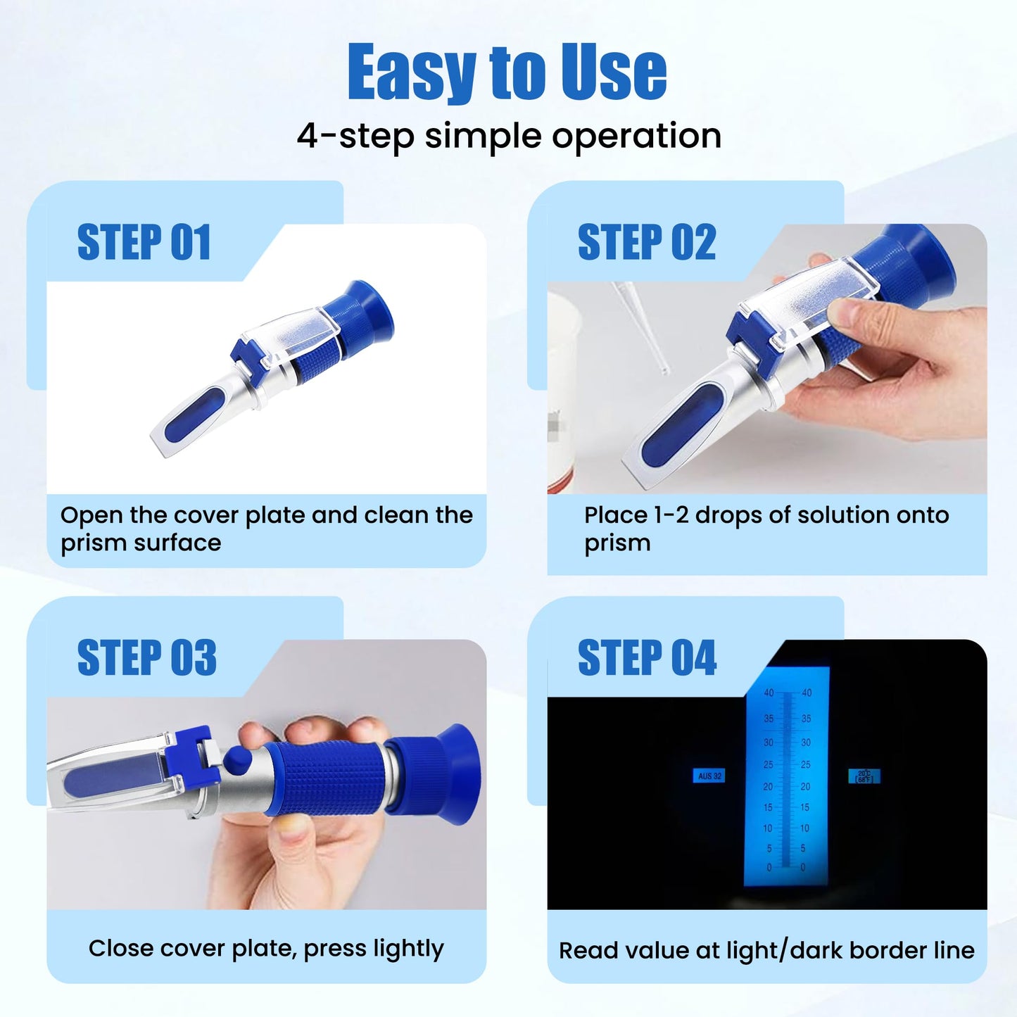 AMTAST DEF Refractometer 0-40% AdBlue Diesel Exhaust Fluid Urea Concentration Refractometer Hand Held Refractometer with ATC for Automotive Diesel, Made of Copper Not Cheap Aluminum (Model AMR001)