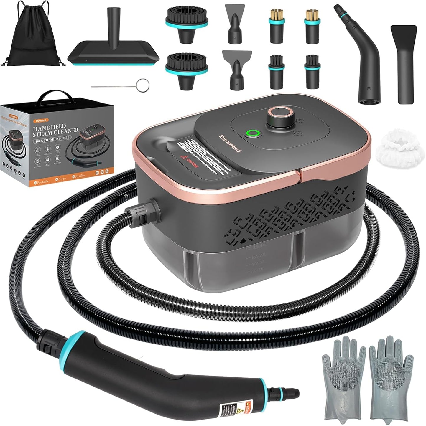 Skiennix Handheld Steam Cleaner - 15s Heat-Up, 42.27oz Tank, 2500W Power with 15 Accessories for Home Cleaning