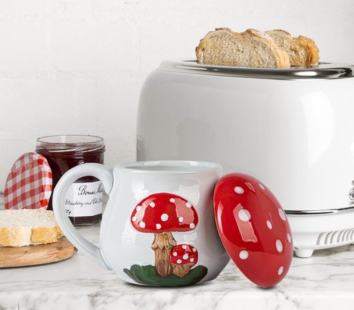 Cute Mushroom Mug With Lid - Big Ceramic Coffee & Tea Cup - Funny Gift for Women