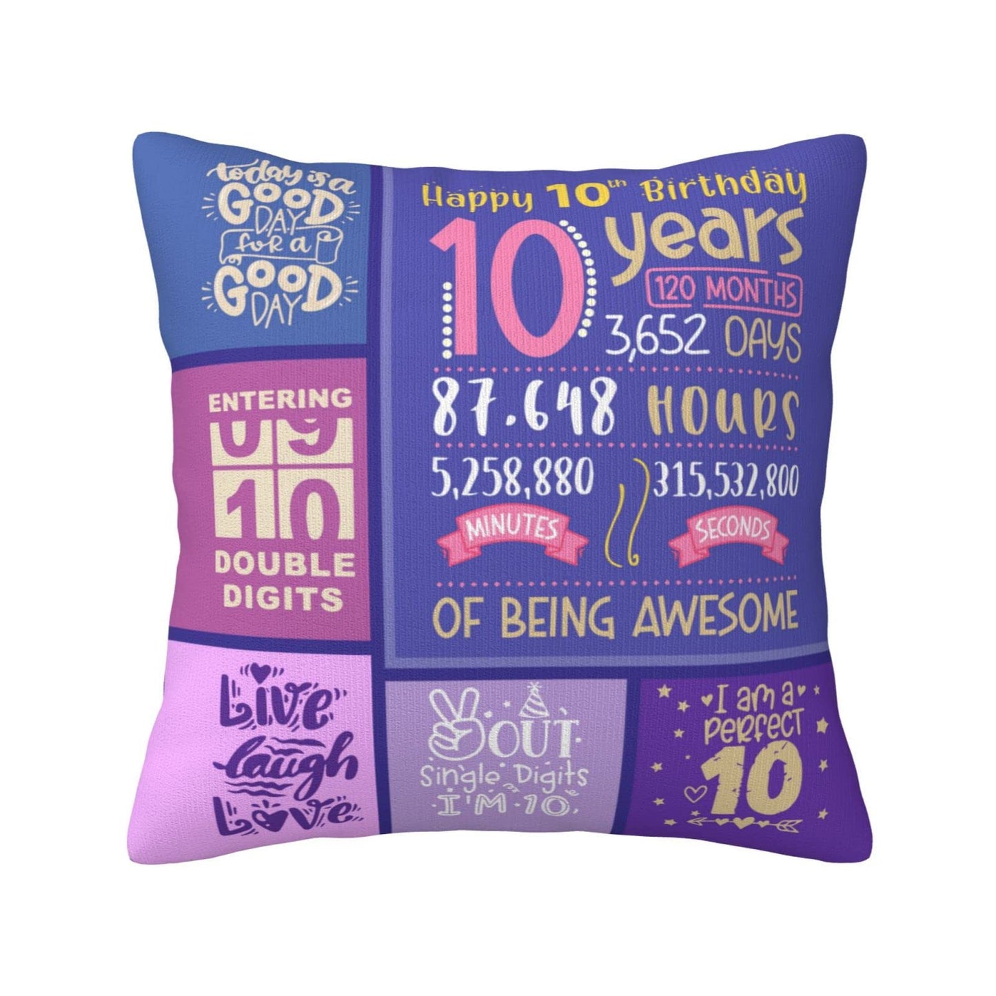Skizbcw Gifts for 10 Year Old Girl - 10th Birthday Decorations for Girl - 10 Year Old Girls Birthday Gifts Ideas - Gift for Ten Years Old Girls - 10th Birthday Gift Throw Pillow Covers 18 x 18 inch