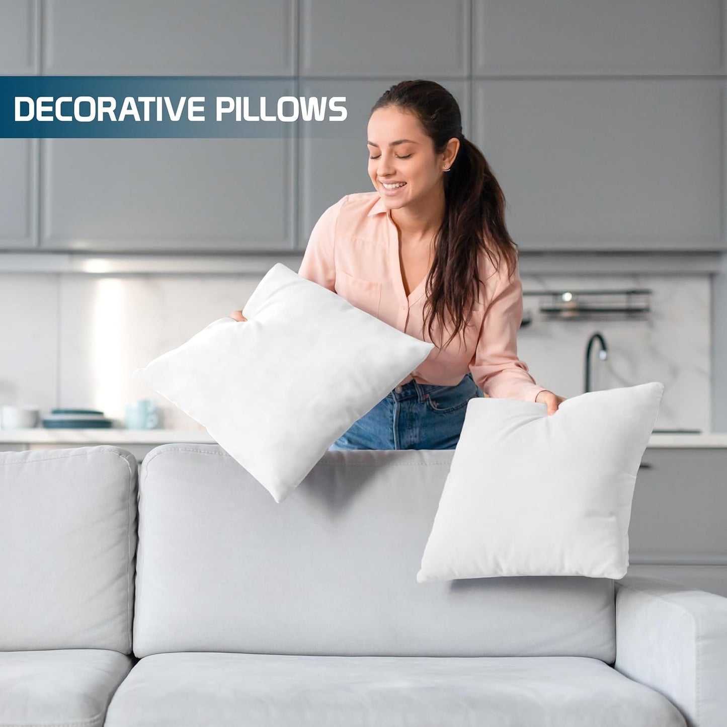 Utopia Bedding Throw Pillows - Set of 4 Fluffy 18 x 18 Inch Down Alternative Pillows for Bed & Sofa