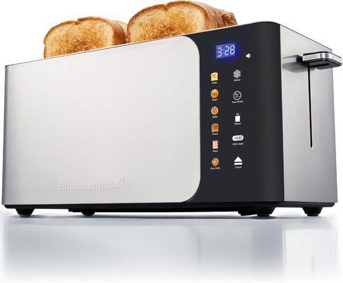 Elite Gourmet SmartToast 4-Slice Digital Toaster - 1.5” Wide Slots for Thick Breads & Bagels, LED Touch Screen, Countdown Timer, Stainless Steel