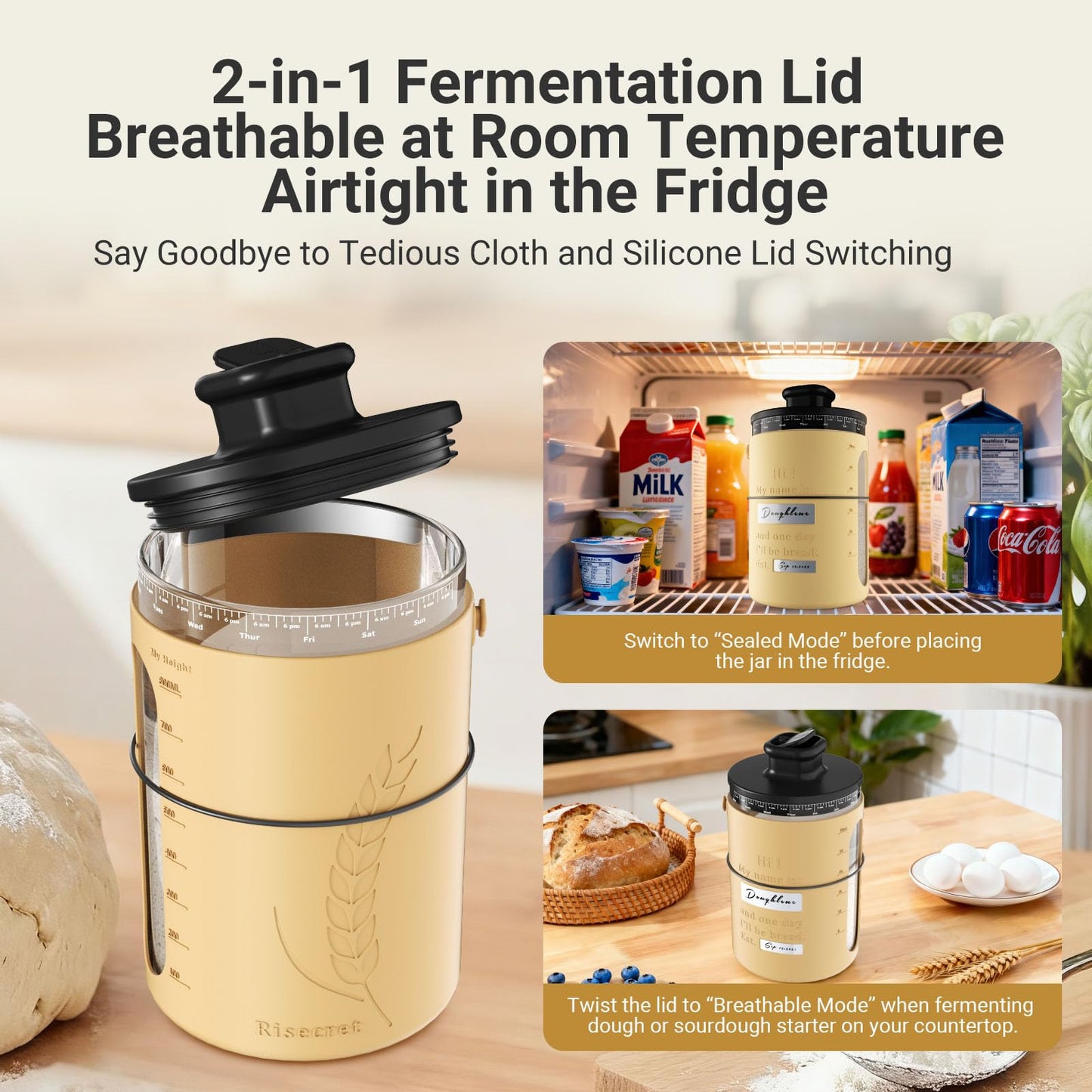 Pakusane 34 Oz Glass Sourdough Starter Jar with Vented Lid – Custom Name & Date – 34oz Fermentation Container for Homemade Bread & Dough