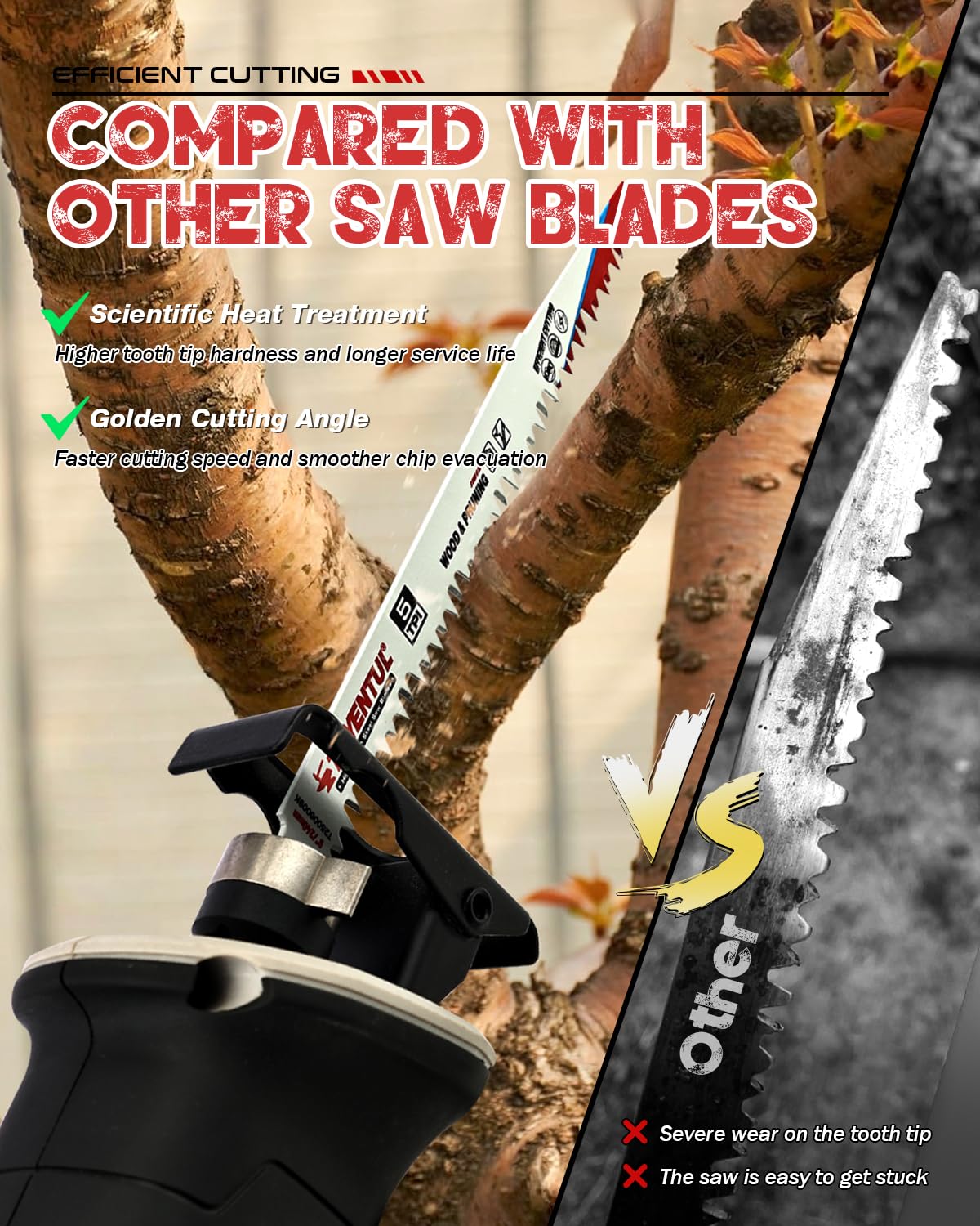 Wood Pruning Reciprocating Saw Blades - Durable High Carbon Steel for Fast Tree Cutting | 9 Inch, 5 Pack