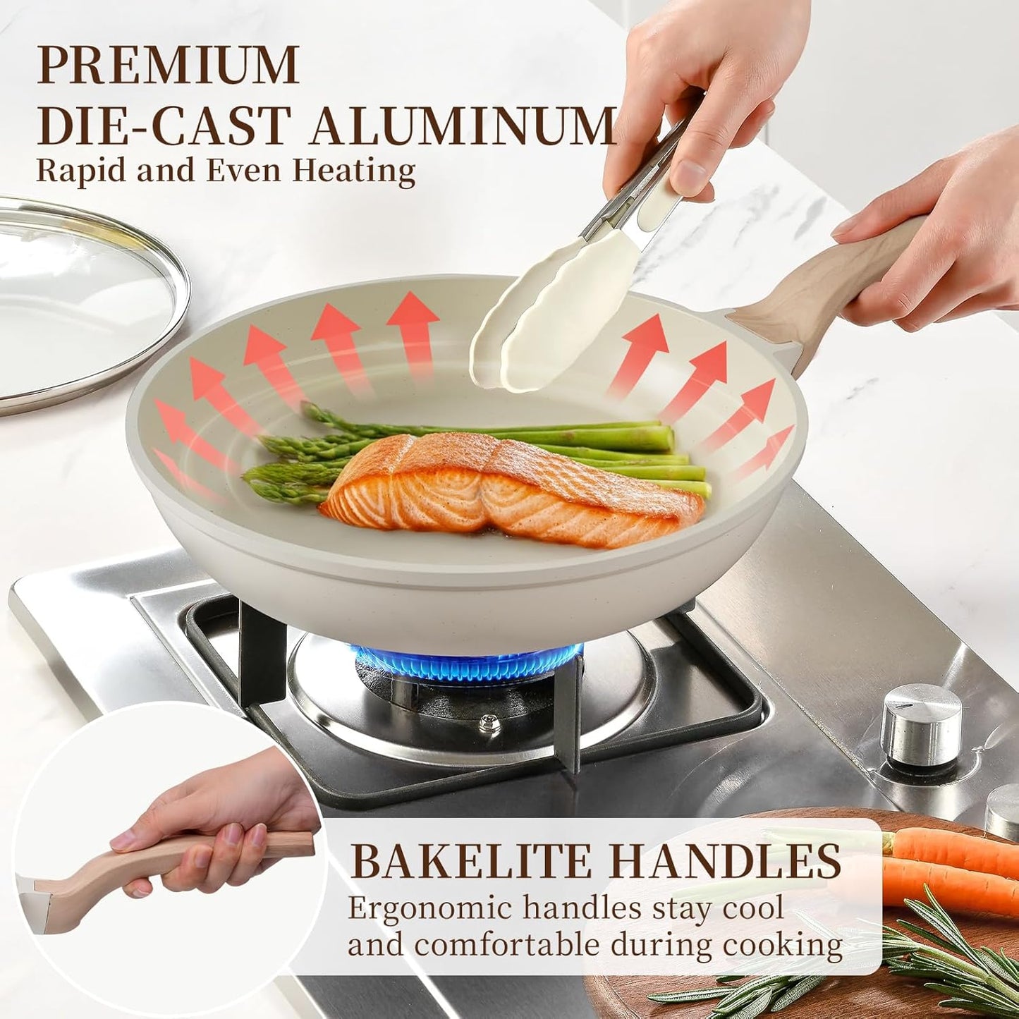 Kikcoin 16-Piece Non-Stick Ceramic Cookware Set - Induction-Ready Kitchen Pots & Pans, White
