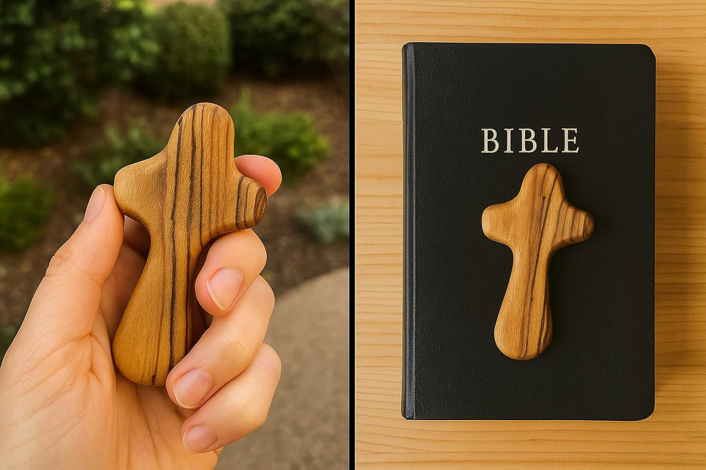 Handmade Olive Wood Crosses Set of 10 – Mini Fidget Pocket Crosses for Prayer & Comfort