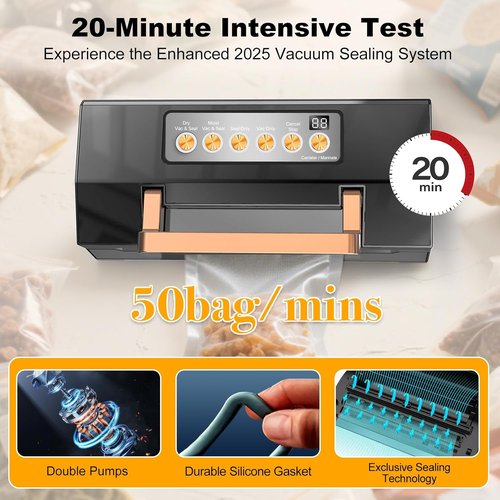 **Powerful Vacuum Sealer Machine by [Brand Name] - Commercial Grade with Double Heat Seal | Easy-Lock Handle & Built-in Cutter, Includes 2 Bag Rolls (Black)**