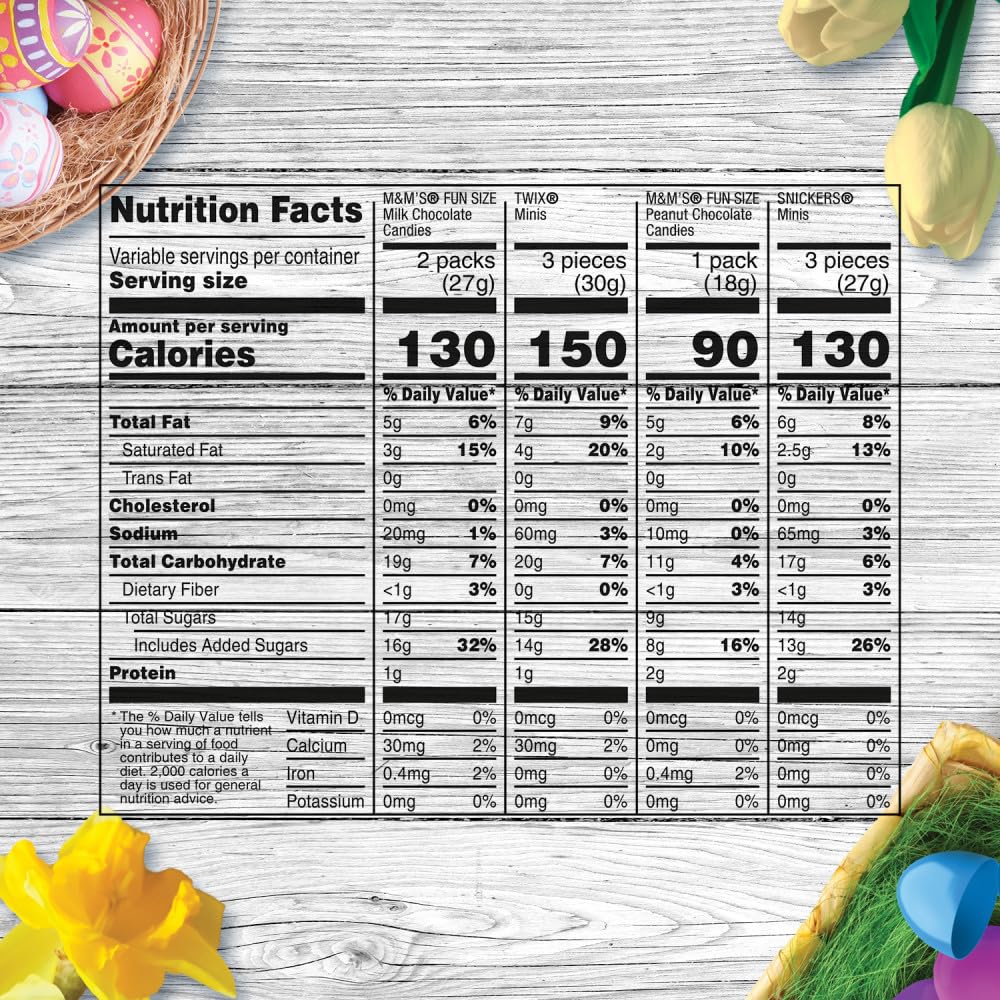 M&M'S Milk Chocolate, M&M's Peanut, SNICKERS & Twix Milk Chocolate Fun Size and Mini Assorted Easter Candy for Easter Basket Fillers, Eggs, 34.85 Ounce Bag