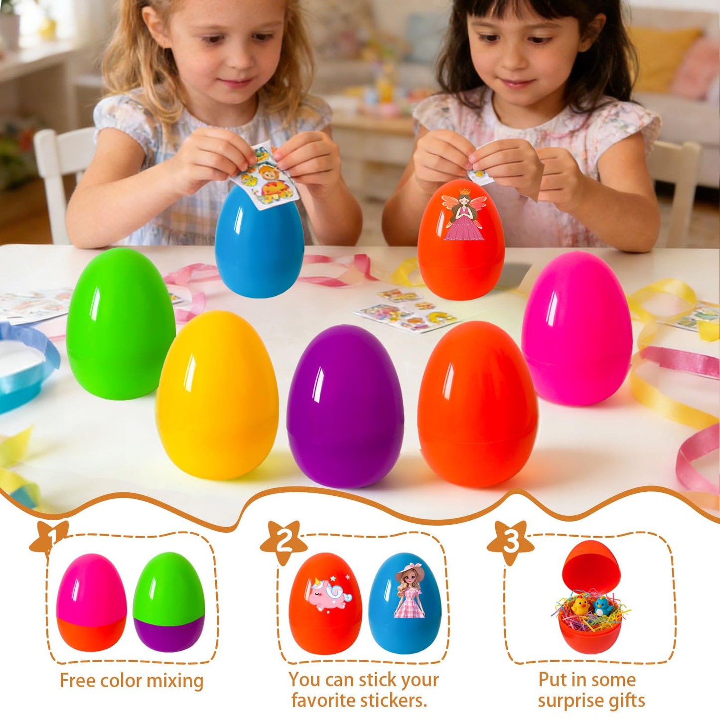 Jyluma 18 Pack 4 Inch Large Easter Eggs Big Colorful Easter Eggs for Refillable Basket Fillers Flat Bottom Plastic Easter Eggs Empty Surprise Eggs for Easter Hunt Party Favor