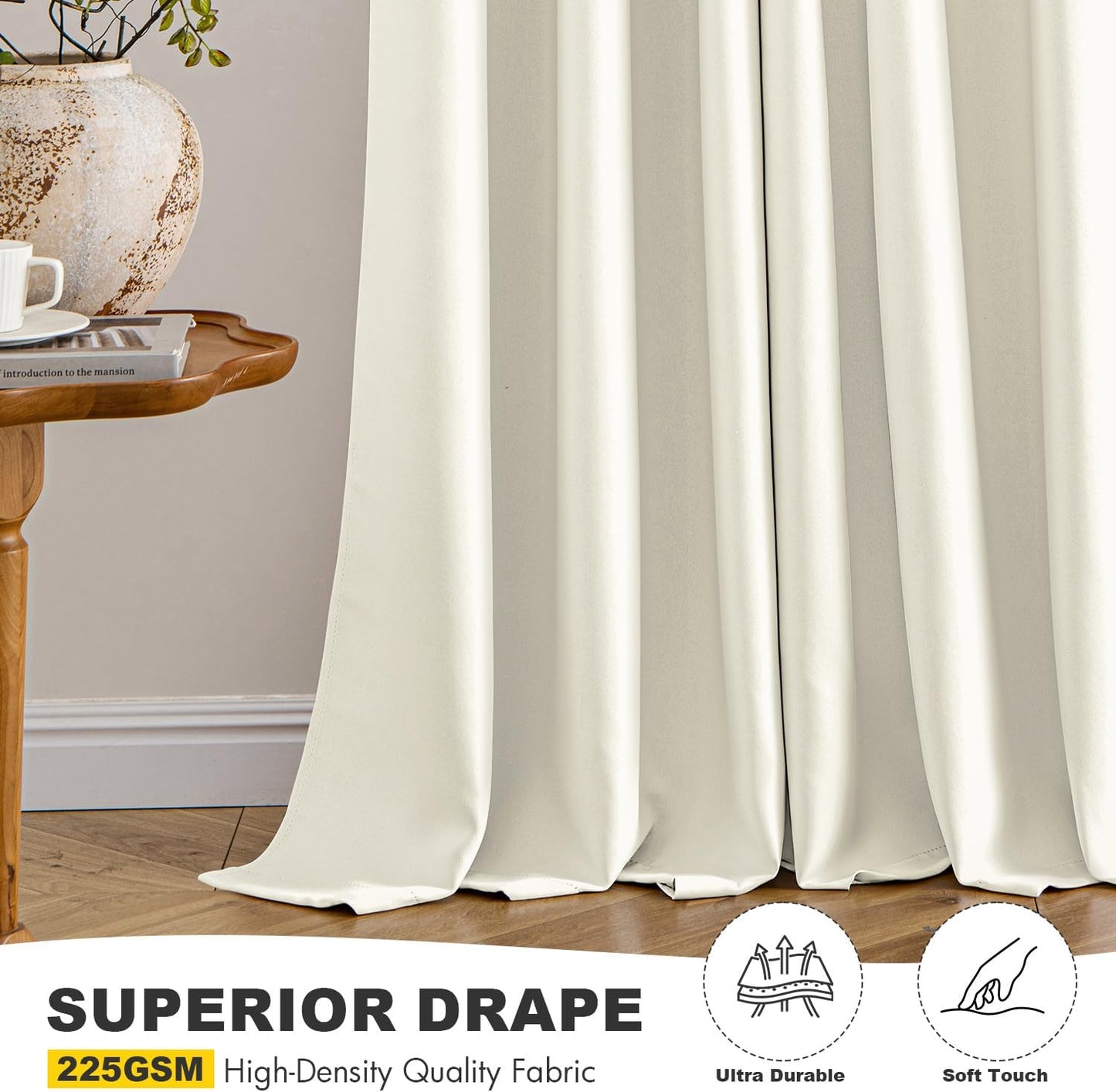 MIULEE Cream Blackout Curtains - Thermal Insulated Room Darkening Drapes | 63-Inch Length, 2 Panels