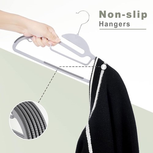 BAGAIL Plastic Hangers - 50 Pack Non-Slip Design with 360° Swivel Hook | Space-Saving Grey Organizer for Closet