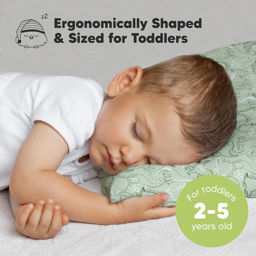 DinoDood Toddler Pillow - Soft & Breathable Organic Cotton Travel Pillowcase | 13x18 for Kids 2-5 Years