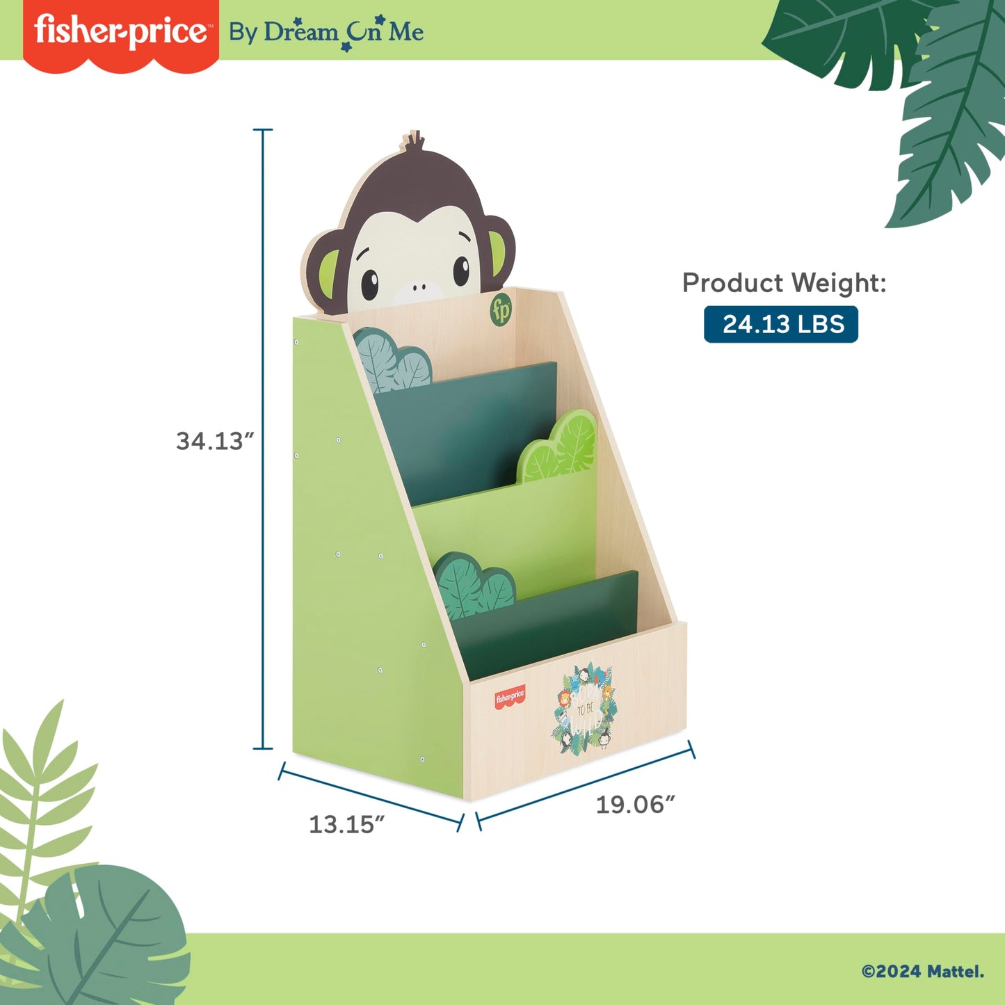 Fisher-Price Fauna Collection Go Bananas Bookcase by Dream On Me, Jungle Print, Easy to Assemble