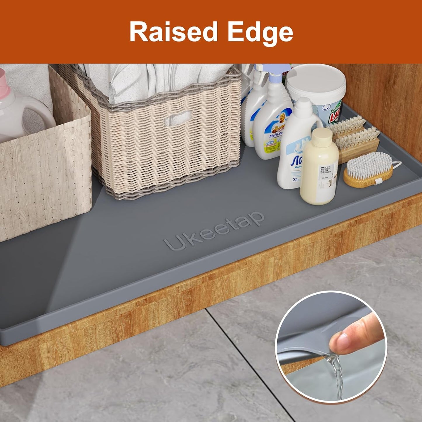 Ukeetap Extra Thick Silicone Mat - Waterproof Under Sink Mat for Kitchen & Bathroom | 22" x 19", Gray