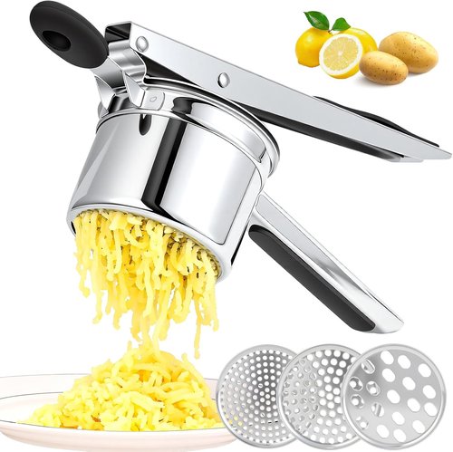 **Skiennix Potato Ricer - Heavy Duty Stainless Steel Masher with Ergonomic Handle & 3 Discs**