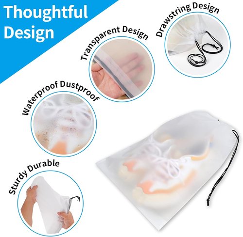 COIDEA Waterproof Travel Shoe Bags - Durable Packing Storage for Men & Women | Clear, 15.7 x 11.8 inches, Set of 5