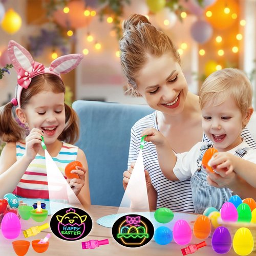24 Pack Easter Eggs Filled LED Finger Lights ,LED Light Up Toys Glow In The Dark Non Candy Gifts Easter Egg Fillers Easter Hunt Filling Treats Party Favor for Kids Boys Girls Easter Basket Stuffers