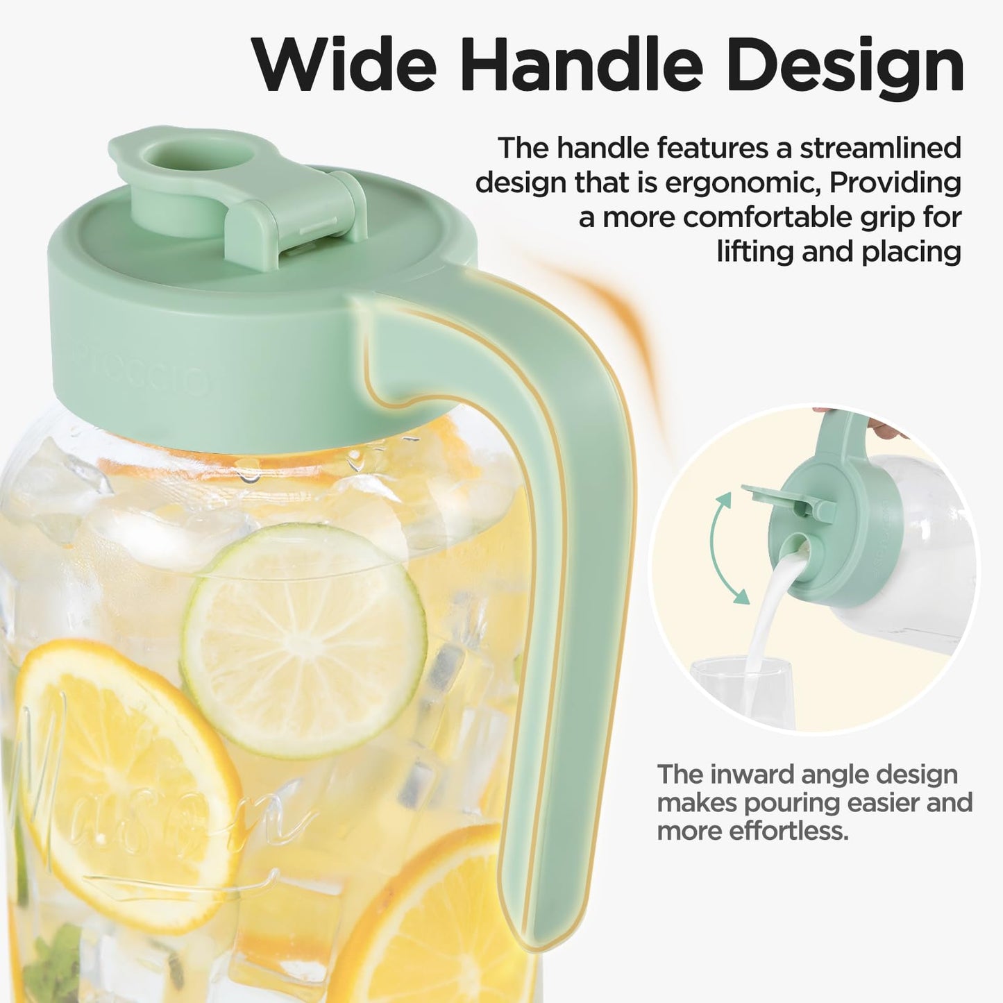 Spreccio Mason Jar Pitcher - Airtight & Leakproof Glass Pitcher with Lid[set of 2], Perfect for Breastmilk, Cold Brew, and Sun Tea, 2 Quart (64 oz) Mason Jar with Pour Spout Lid