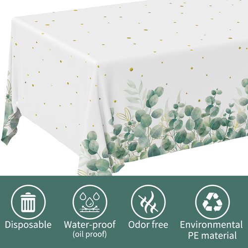 Gatherfun Sage Greenery Baby Shower Disposable Tablecloth, Plastic Table Cover for Baby Shower Party,Boho Greency 3 PCS, 54”x 108”