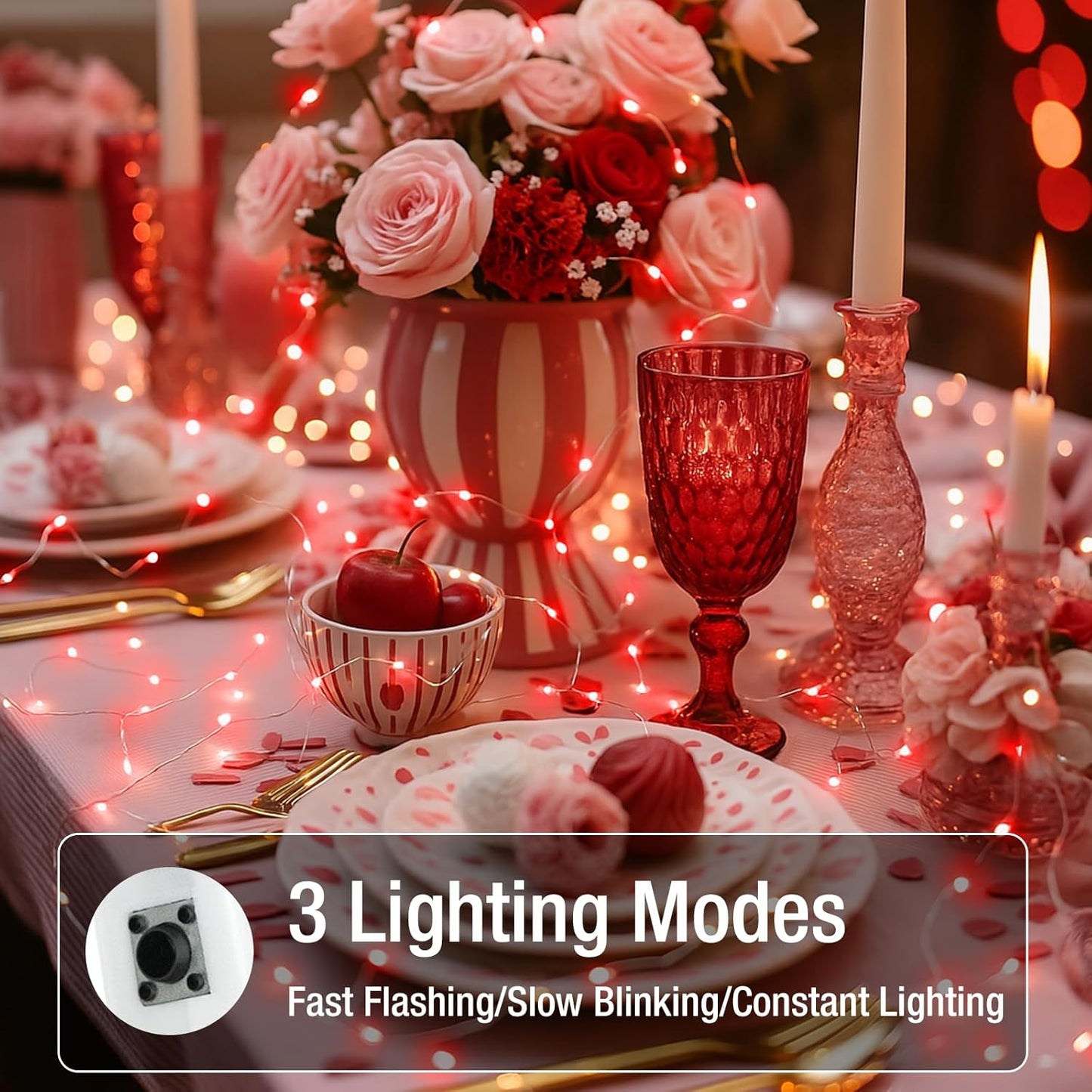 Skiennix 12 Pack Fairy Lights - 7ft Battery Operated 20 LED Twinkle Lights | Waterproof Mini String Lights for DIY Party & Wedding Decor - Red