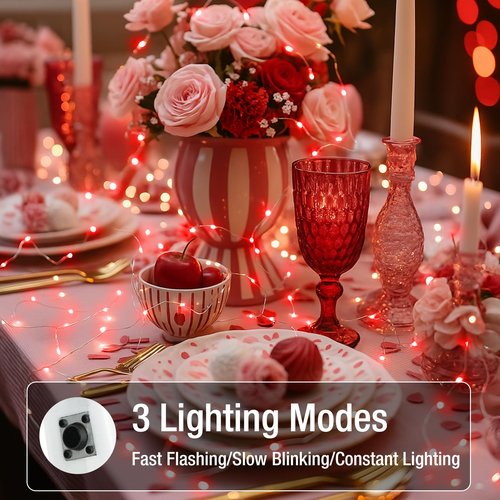 12 Pack Fairy Lights Battery Operated - 7ft 20 Led Twinkle Lights 3 Modes, Bulk Mini String Lights Waterproof for Mason Jars Vases DIY Party Wedding Decoration Christmas - Red