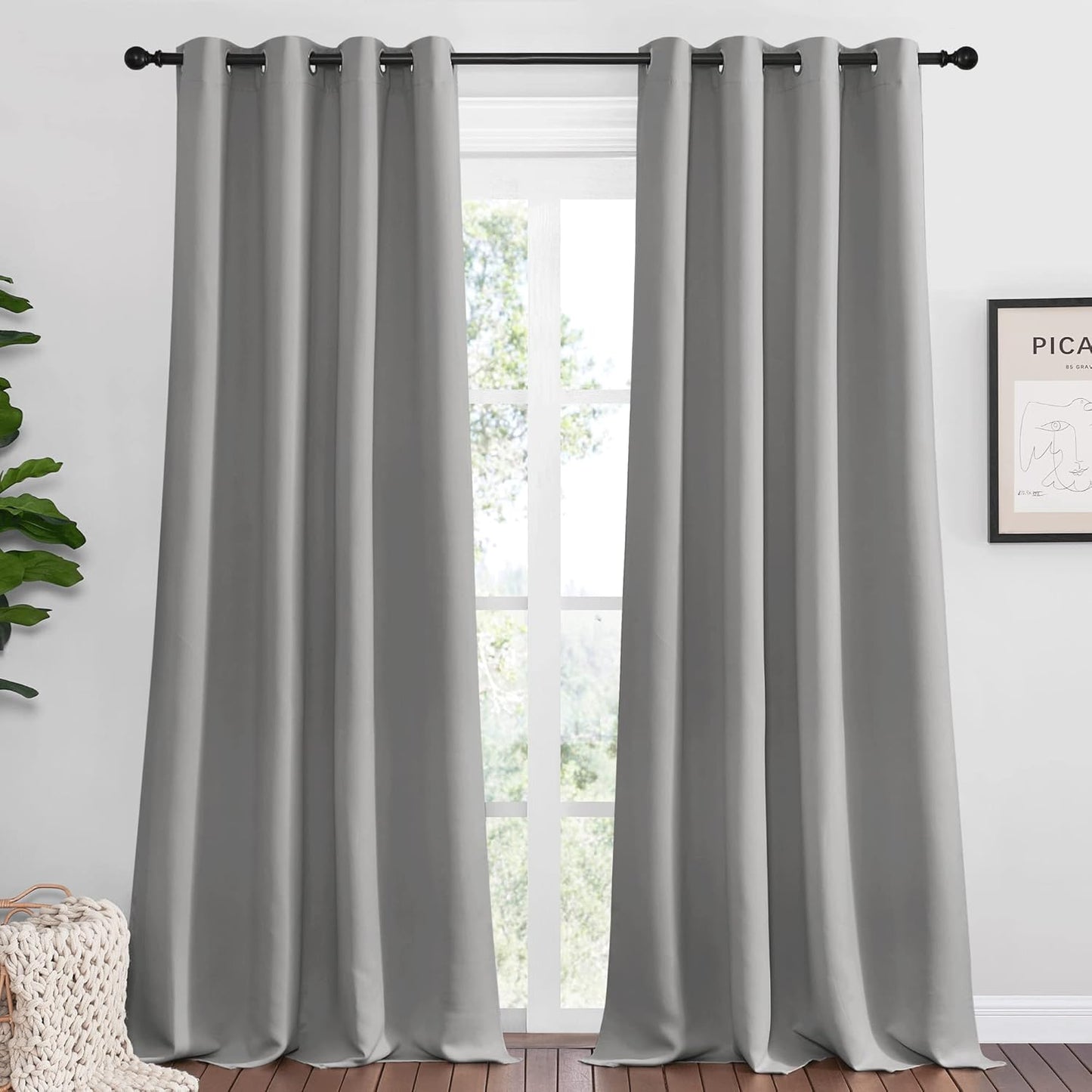 NICETOWN Silver Grey Room Darkening Curtain Panels - 120" Long | Heat-Blocking Drapes for RV & Studio (2 Panels)