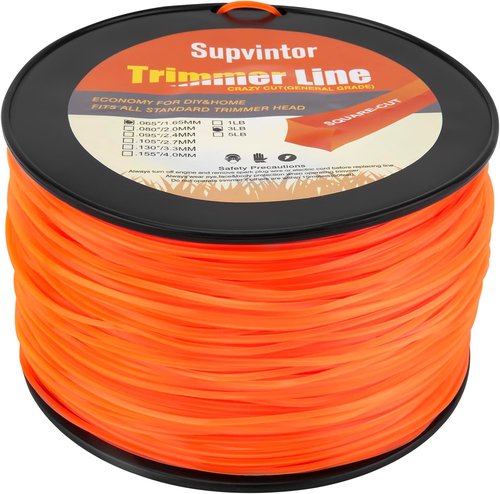 065 Trimmer Line - Commercial Square Weed Eater String | 0.065 Inch, 2000ft, 3lb, Orange