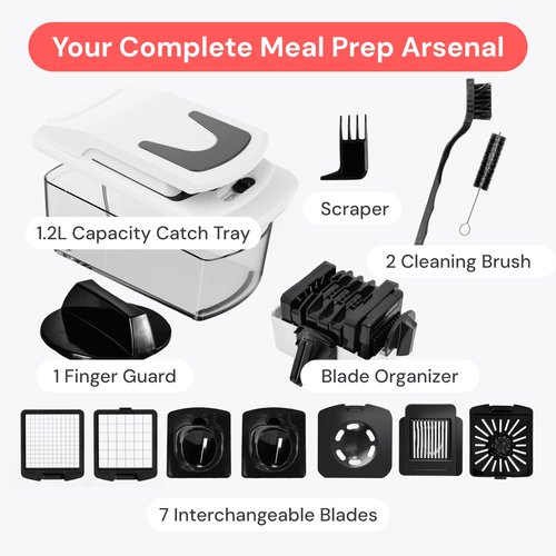 Fullstar Vegetable Chopper & Mandoline Slicer for Kitchen - Food Chopper with Container, Cheese Grater, Home Essentials & Kitchen Gadgets (7 in 1, White)