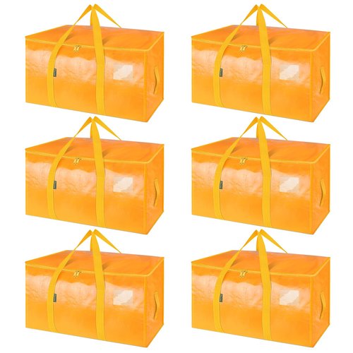 BALEINE 6-Pack Oversized Moving Bags with Reinforced Handles, Heavy-Duty Storage Tote for Clothes, Moving Supplies (Light Yellow, 6-Pack)