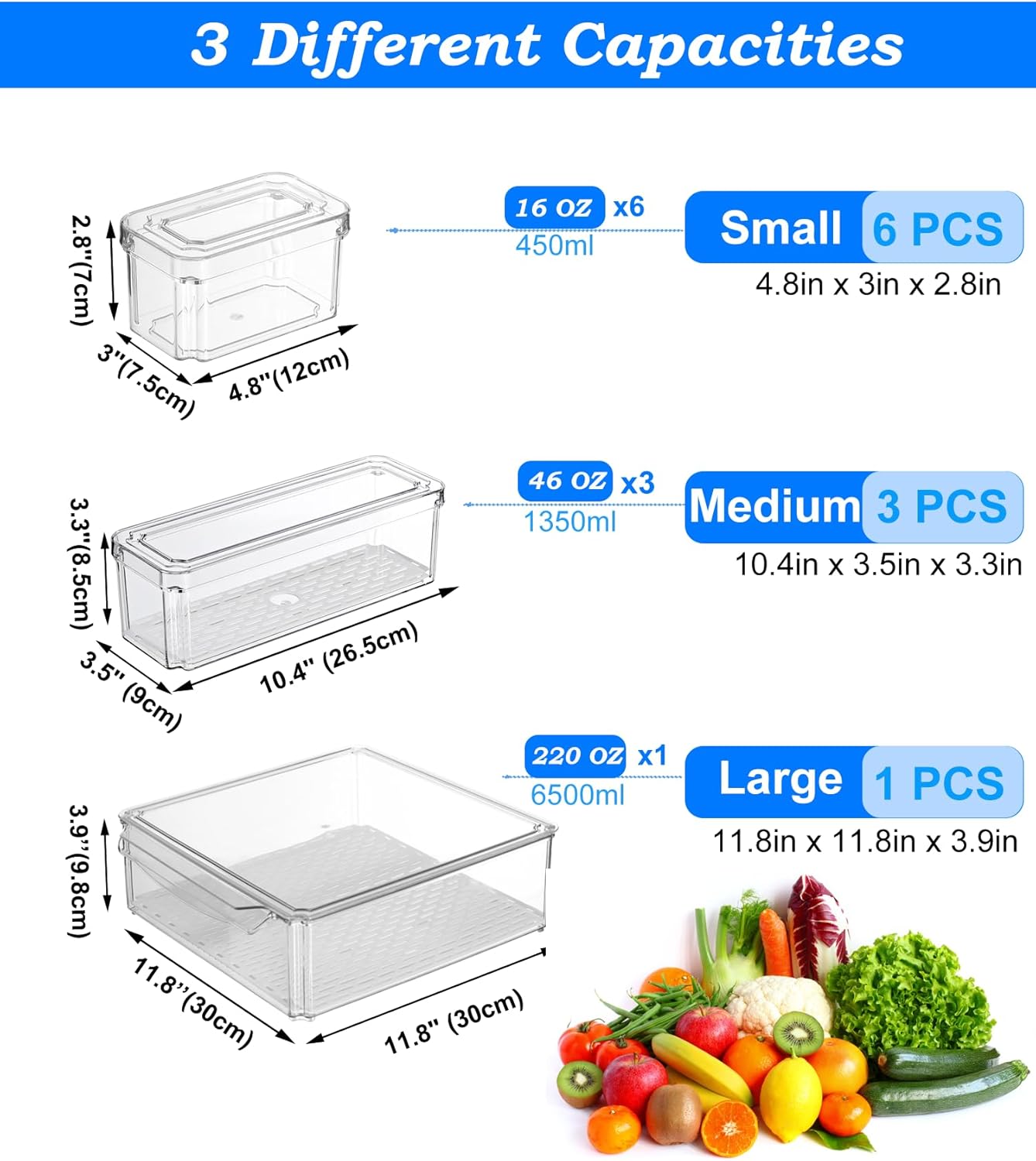 KUMD Clear Fridge Organizer Bins - 10-Pack Stackable Storage Containers with Lids, BPA-Free & Anti-Slip Base