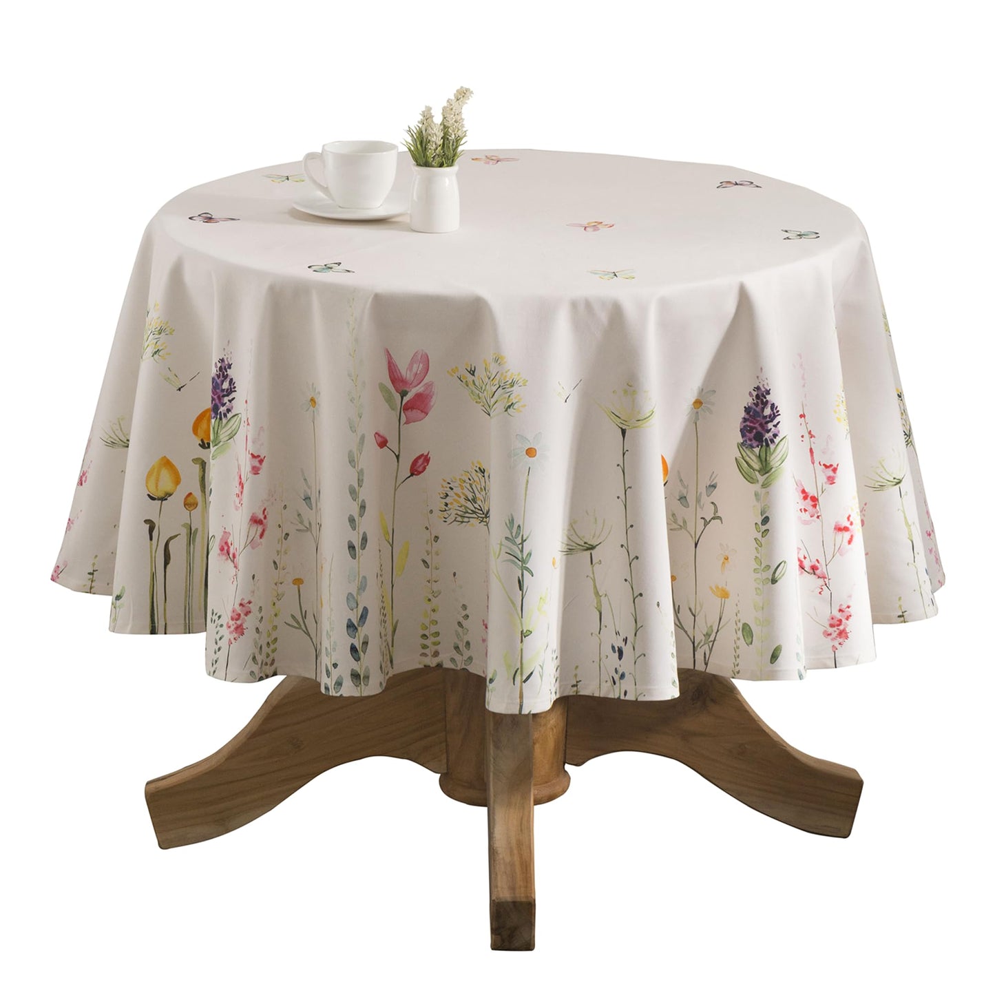 Maison d' Hermine Table Cloth Round Table 100% Cotton 63 Round Inches Tablecloth Reusable Decorative for Dining Kitchen Room Farmhouse Home Gifts for Mothers Day Spring Summer - Botanical Fresh