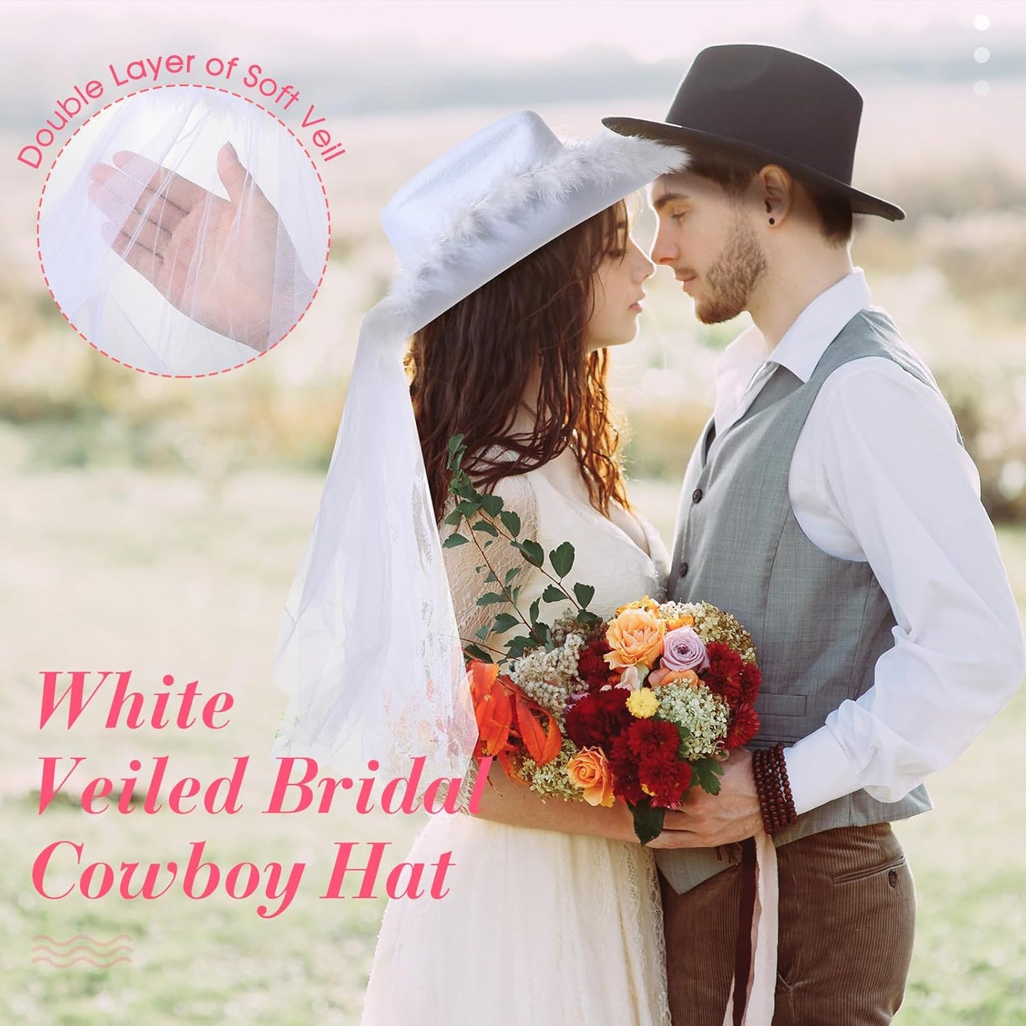 Unittype 12 Pcs Women Cowgirl Cowboy Hats Bachelorette Cowboy Hats for Bridal Shower Wedding Engagement Halloween Cosplay