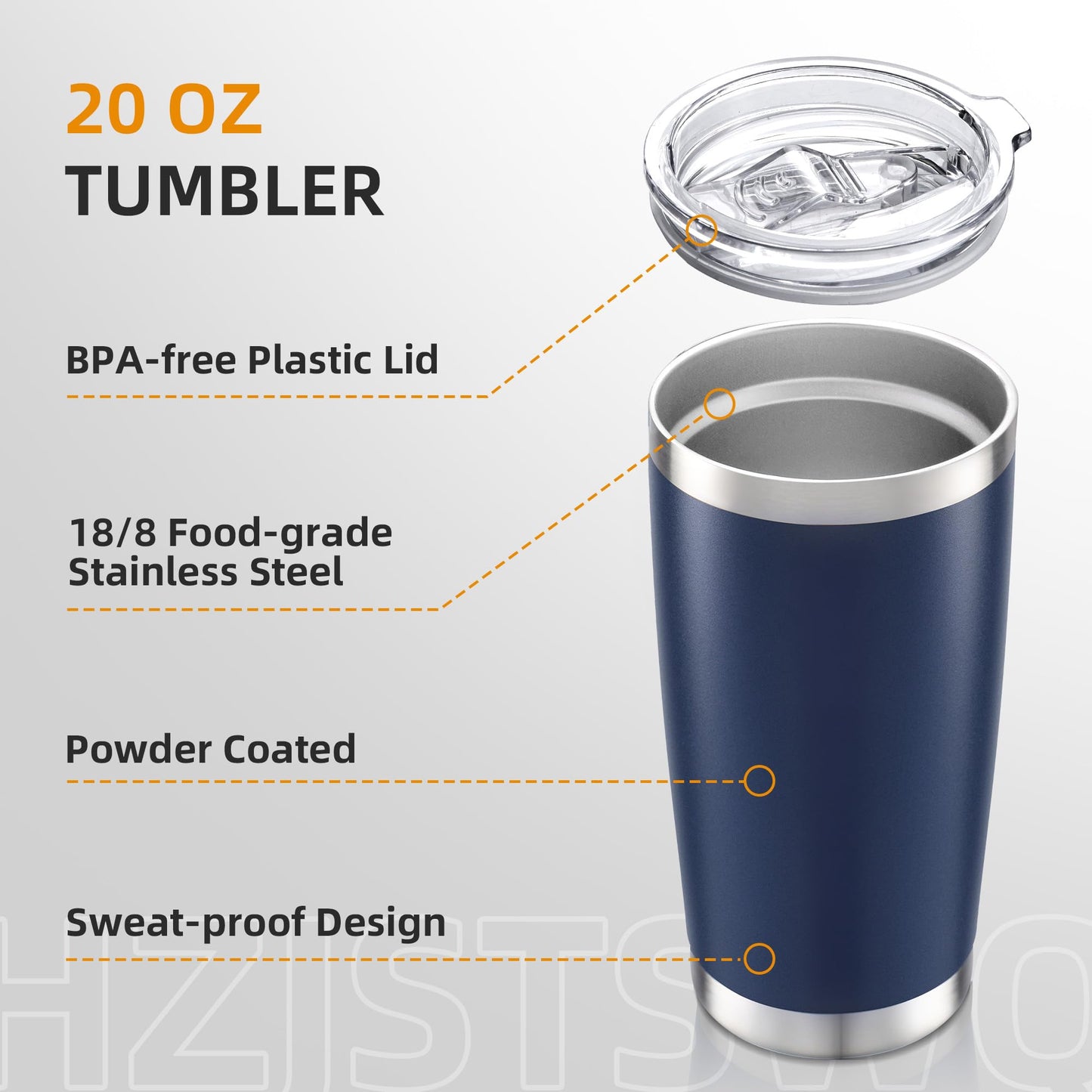 HZJSTSWQ 20 oz Tumbler with Lid Stainless Steel Insulated Tumblers Double Wall Vacuum Coffee Mug Powder Coated Tumbler Cups for Cold and Hot Drinks, Navy, 1 pack