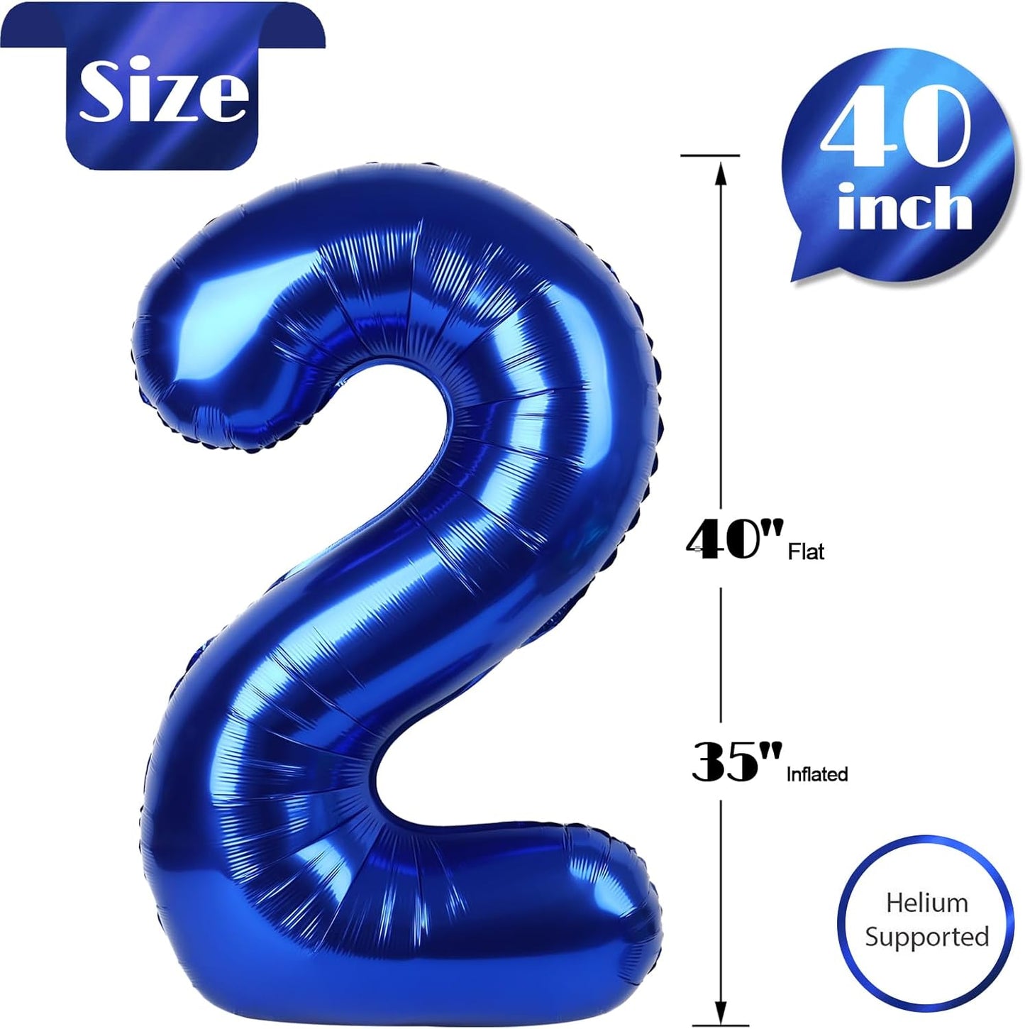 Number 2 Balloon by Night Blue - 40 Inch Birthday Decoration for Second Birthday Party