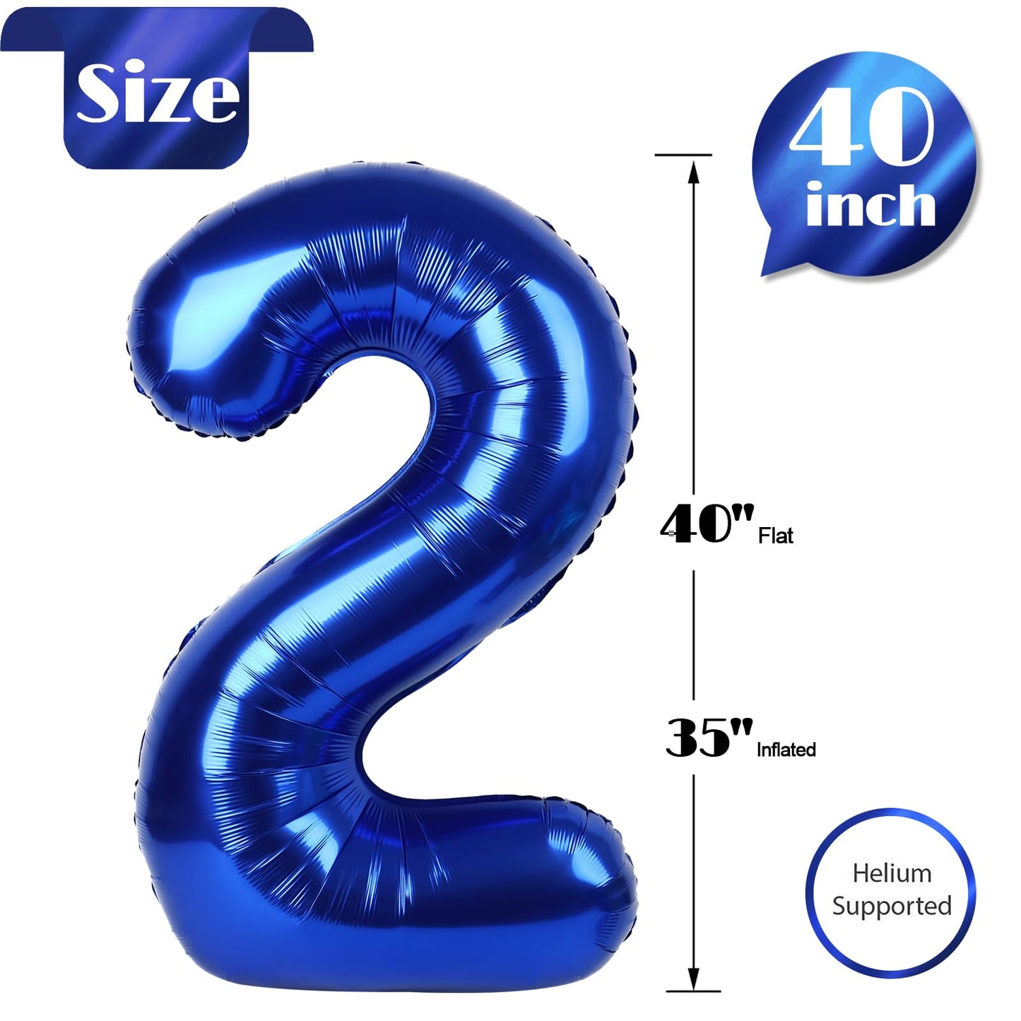 Night Blue Number 2 Balloon 40 Inch, 2nd Birthday Decoration for Toddlers Girls Boys, Sparkling 2 Number Balloon Party Decor