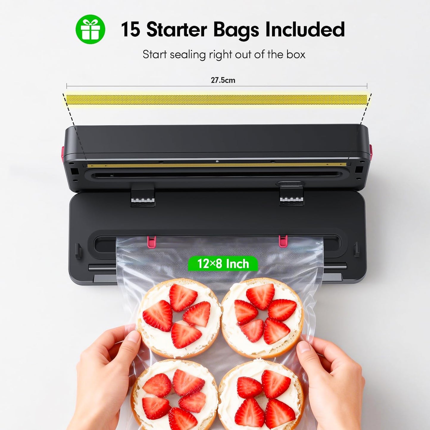 Skiennix Portable Vacuum Sealer - 75kPa Suction for Food Storage | 4000mAh Rechargeable Battery, Dry & Moist Modes
