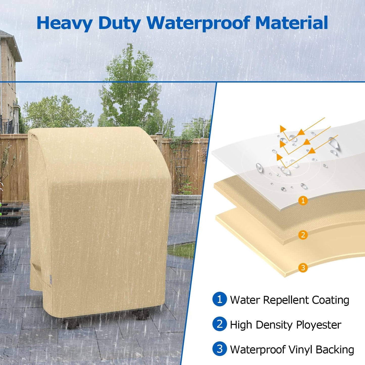 SunPatio 32-Inch Heavy Duty Waterproof Grill Cover - UV & Fade Resistant for Weber, CharBroil, Nexgrill | Beige