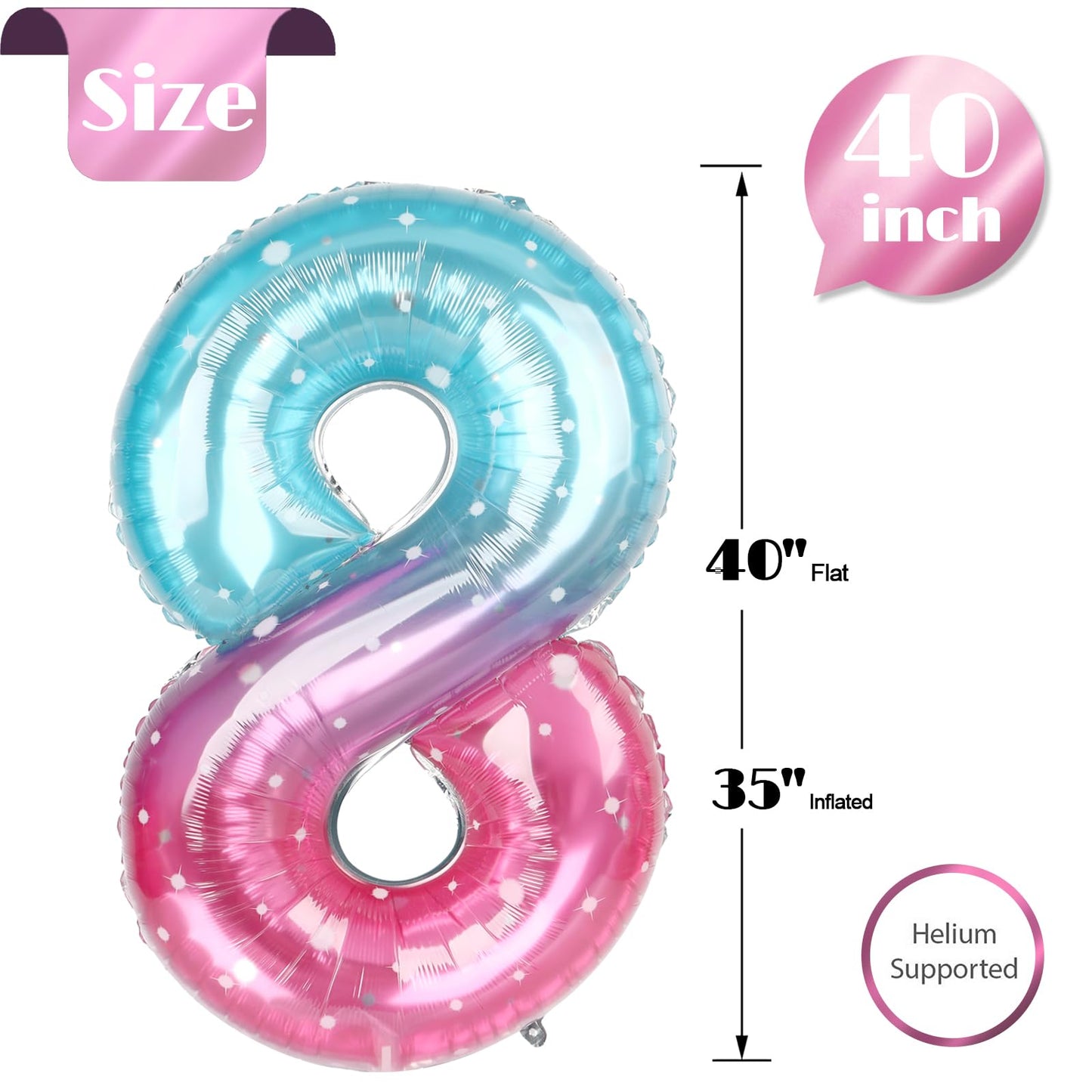 Starry Sky 8 Balloon, Number Balloons 40 Inch, 8th Birthday Decorations for Girls, Birthday Balloons, Starry Sky Party Supplies, Number 8 Balloon
